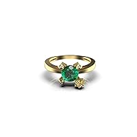 14k Solid Gold Natural Emerald And Diamond Ring G-H Color Diamond 0.12 Ctw Diamond Weight Round 1 Ctw Emerald Ring