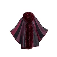 Women Fox Fur Collar Striped Hooded Plus Shawl Cloak Knitted Cardigan Coat Knit Scarf Wedding Cape