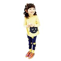 Girls Cartoon Cat Shirt and Leggings Pants, Two-Piece Sets
