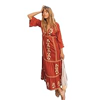 Vintage Chic Rayon Floral Embroidery Long Dress Bohemian Style Autumn Women Casual Maxi Hippie Boho Dresses