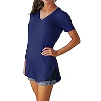 EFOFEI Women's Casual Short Sleeve Tee Shirt Loose Plain V Neck Tunic Blouse Top