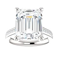 Kiara Gems 7 CT Emerald Diamond Moissanite Engagement Ring Wedding Ring Band Solitaire Halo Hidden Prong Setting Silver Jewelry Anniversary Promise Ring
