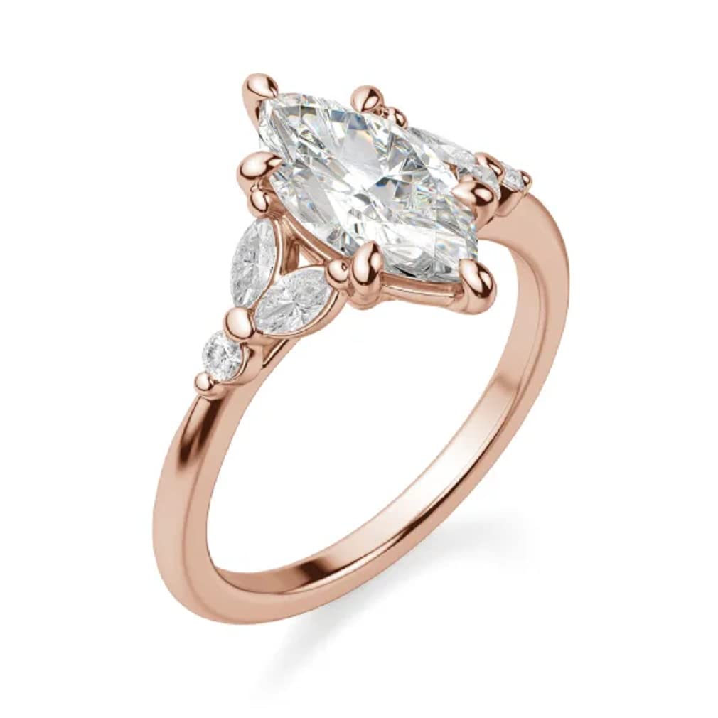10K Solid Rose Gold Handmade Engagement Ring 3 CT Marquise Cut Moissanite Diamond Solitaire Wedding/Bridal Ring for Womens/Her Bridal Ring
