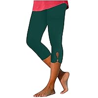 Womens Yoga Capris Pants High Waist Leggings Cropped Straight Leg Athletic Workout Casual Capris Solid Color Leggings