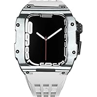 HOUCY Imported Carbon Fiber Fluorocarbon Rubber Band Luxury Protective Case for Apple Watch Ultra 7 8 45mm Modification Kit Stainless Steel Buckle Fluoroprubber for iWatch Series 6 5 4 SE 44mm