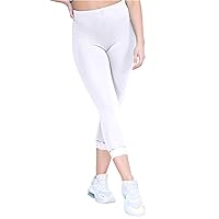 New Womens Lace Trim Plain 3/4 Leggings Gym Stretch Capri Cropped Jogging Pants White