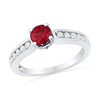 Sterling Silver Red Ruby and Round Diamond Engagement Ring (1 Cttw)
