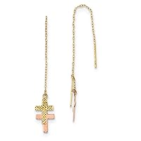 14k Yellow & Rose Gold Shiny-Cut Polished Crosses Threader Earrings