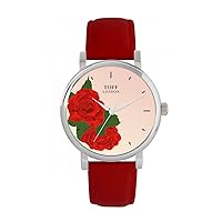 Red Rose Flower Watch Ladies 38mm Case 3atm Water Resistant Custom Designed Quartz Movement Luxury Fashionable