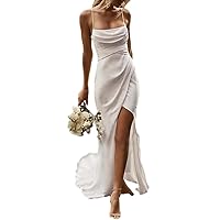 Beach Sexy Casual Wedding Dresses Sheath/Column Sweep/Brush Train Bridal Gowns 2023 JS009