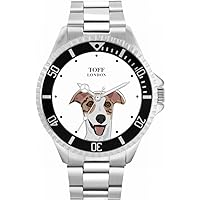 Striped Beige Whippet Head Dog Mens Wrist Watch 42mm Case Custom Design