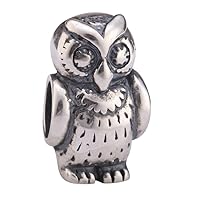 Adabele 1pc Authentic 925 Sterling Silver Hypoallergenic Owl Charm Wisdom Pet Animal Bead Compatible with Pandora All Other Charm Bracelet Necklace EC396