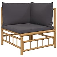 vidaXL Bamboo Patio Corner Sofa with Dark Gray Cushions - Modular Outdoor Lounge Set with Waterproof Protection and Comfortable Cushions - Natural Finish
