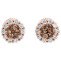K Gallery 1.00 Ctw Round Cut Chocolate Diamond Flower Set Stud Earrings 14K Rose Gold Finish