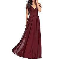 Off Shoulder Bridesmaid Dresses Long Pleated Chiffon A-line Formal Evening Party Gown Burgundy 6