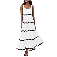 Ladies Dresses Square Neck Dresses for Women Sleeveless Maxi Long Beach Hawaiian Striped Fall Summer Dresses 2024
