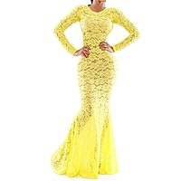 Women's Long-Sleeved Round Collar See-Through Lace Mermaid Prom Dresses