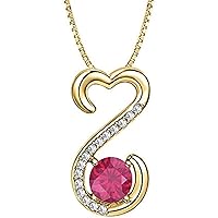 Created Round Cut Ruby & White Diamond 925 Sterling Silver 14K Gold Over Diamond Dazzling Pendant Necklace for Women's & Girl's