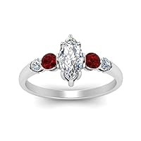 Choose Your Gemstone Round Accent Bar Diamond CZ Sterling Silver Marquise Shape Side Stone Daily wear Engagement Rings Prong Setting Ring Size US 4 to 12