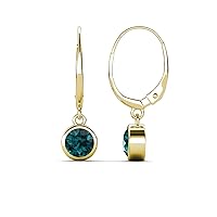London Blue Topaz 1.00 ctw Bezel Set Solitaire Dangling Earrings 14K Gold