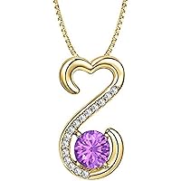 Created Round Cut Purple Amethyst & White Diamond 925 Sterling Silver 14K Gold Over Diamond Dazzling Pendant Necklace for Women's & Girl's
