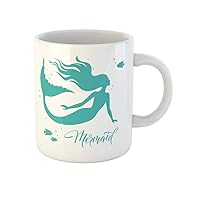 Coffee Mug Blue Tail Mermaid Silhouette White Fantasy Figure Beauty Curve 11 Oz Ceramic Tea Cup Mugs Best Gift Or Souvenir For Family Friends Coworkers