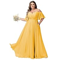 Women's Plus Size Chiffon Double V-Neck Empire Waist Ball Gowns for Evening Party Formal Maxi Dress with Pockets