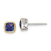 925 Sterling Silver With 14k Accent Created Sapphire Square Stud Earrings Measures 6.5x6.5mm Wide Jewelry Gifts for Women