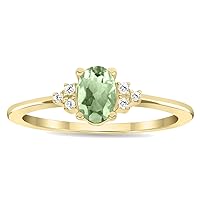 Women's Oval Shaped Green Amethyst and Diamond Half Moon Ring in 10K Yellow Gold