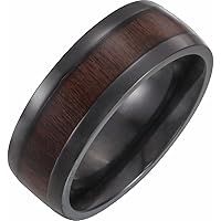 Black Titanium Polished Beveled edge Comfort fit Band With Ebony Wood Inlay Jewelry Gifts for Women - Ring Size Options: 10 10.5 11 11.5 12 7.5 8 8.5 9 9.5