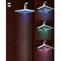 8 Inch Single Functional Temperature Sensitive Rainfall LED Shower Head Chrome Bathroom Bath Fixed Shower Head Square Shower Set