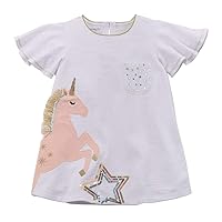 Mud Pie Baby Girls' Star Unicorn Tunics L, White, Large