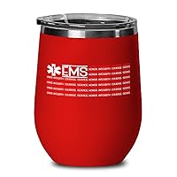 EMS Flag Wine Glass Words of Service Flag Honor Intesity Courage Service, Stainless Steel Insulated Red Tumbler With Lid, Present Idea