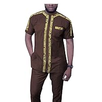 African Men Clothing Set Dashiki Tracksuit Short Sleeve Tops+ Ankara Pants Set Blouse Plus Size