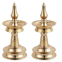 Brass Kerala Nilavilakku Diya Diwali Diyas Diya Lamp for Puja [ 6 inch, Set of 2, Small ] Kutthu Vilakku Samai Diya for Diwali Decorations - Indian Diwali Gifts Hashcart®