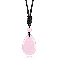 TIKCAUZ Lucky Teardrop Necklace Healing Crystal Stone Pendant with Adjustable Rope Chakra Gemstone Jewelry for Women Men