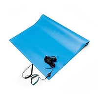 ESD Anti-Static Table Mat Kit, 18 In. x 30 In., Blue, Includes an ESD Wrist Strap and ESD Grounding Cord, MADE IN USA