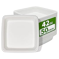 50 Pack 42 oz Compostable Deep Dish Plates, Extra Large Deep Square Disposable Food Trays for Seafood BBQ Large Salad - 9x9x1.7 inch