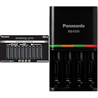 Eneloop Panasonic BK-3HCCA16FA pro AA High Capacity Ni-MH Pre-Charged Rechargeable Batteries, 16 Pack & BQ-CC55KSBHA Advanced pro Rechargeable Battery 4 Hour Quick Charger