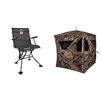 Hawk Stealth Spin Chair - Silent, Comfortable, Swiveling, Portable Chair for Camping & Ameristep Brickhouse Hunting Blind | 3-Person Ground Blind in Mossy Oak Break-Up Country, One Size