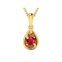 Pear Shape Lab Made Red Ruby 925 Sterling Silver Pendant Necklace with Link Chain 18