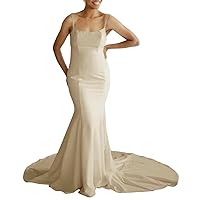 Satin Wedding Gowns for Bride with Pockets Long Backless Prom Dresses for Women Wedding Party Gown Formal