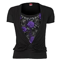 Spiral Womens - The Watchers - allover 2in1 Gathered Knot Short Sleeve - M,Black