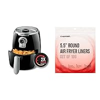 Chefman Small Compact Air Fryer Healthy Cooking, 2 Qt Nonstick, Black & Disposable Air Fryer Liners, Heat-Resistant Parchment Paper For Baskets, 100 Pack, 5.5” Round