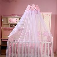 Dome Style Hanging Baby Mosquito Net Princess Girls Bed Canopy with Pink Bowknot Decor, Netting with Bracket