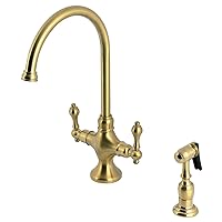 Kingston Brass KS1767ALBS Vintage Two-Handle Kitchen Faucet with Brass Sprayer, Brushed Brass