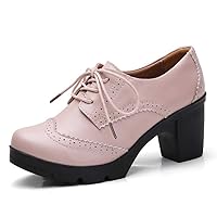 通用 Women Leather Chunky Shoes Platform Work Shoes (Medium, Pink, Numeric_5)