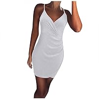 Women's Casual Dress Camisole V Neck Club Pencil Dress Sleeveless Backless Mini Dress(2-White,2) 0136