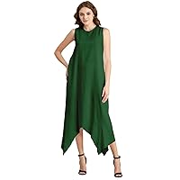 Contemporary Asymmetric Round Neck Solid Rayon Dress Loose Fit Day Dress