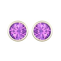 Bezel Set Round Cut Created Gemstones (9MM) Solitaire Stud Earrings 14K Yellow Gold Over .925 Sterling Silver For Women's
